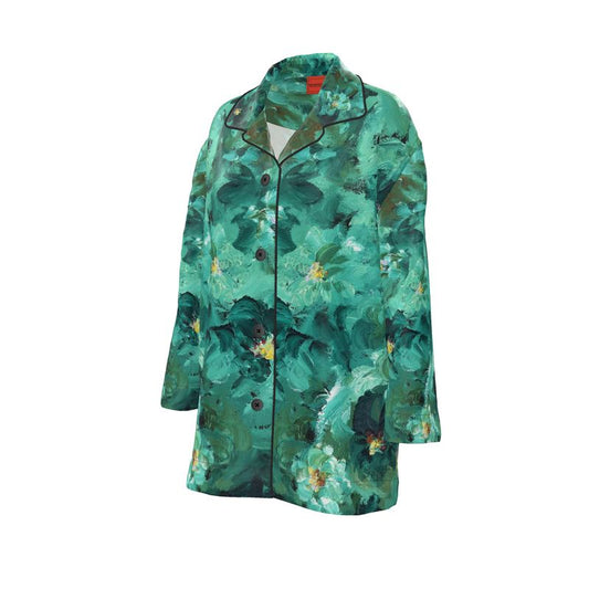 Green Flowers 001 — Silk Pyjama Shirt (Day/Night Edition)