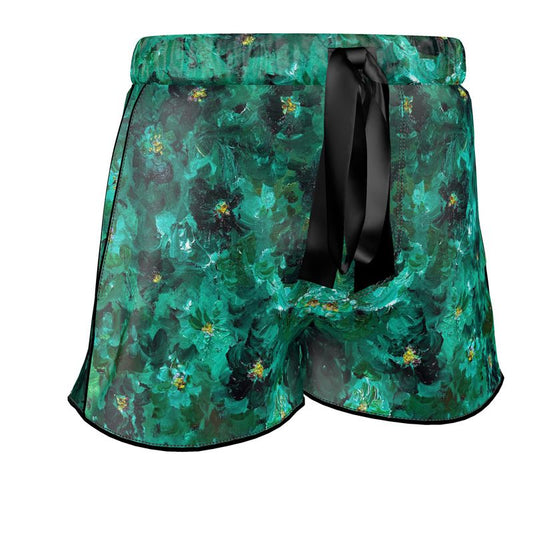Green Flowers 001 - Silk Pyjama Shorts (Day/Night Edition)
