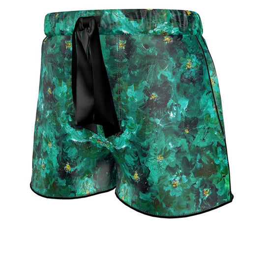 Green Flowers 001 - Silk Pyjama Shorts (Day/Night Edition)