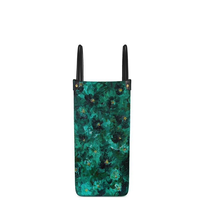 Green Flowers 001 - Large Leather Book Tote