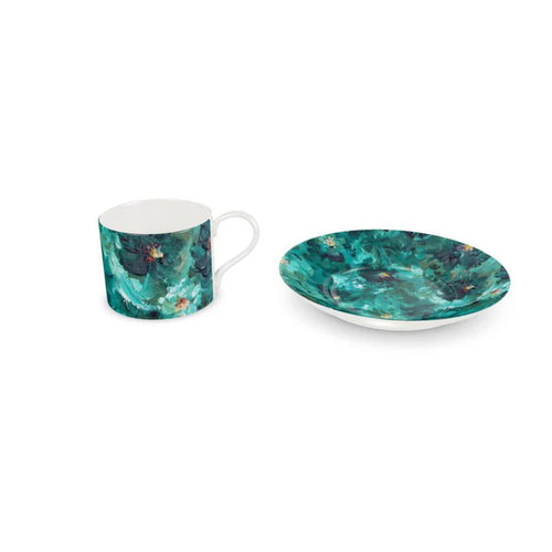 Green Flowers 001 Cup And Saucer