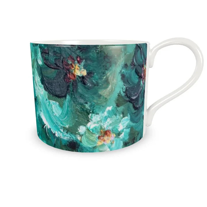 Green Flowers 001 Cup And Saucer