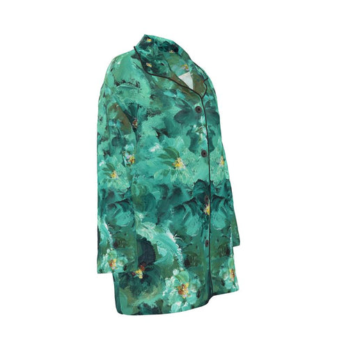 Green Flowers 001 — Silk Pyjama Shirt (Day/Night Edition)