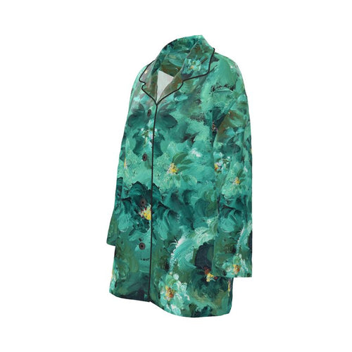 Green Flowers 001 — Silk Pyjama Shirt (Day/Night Edition)