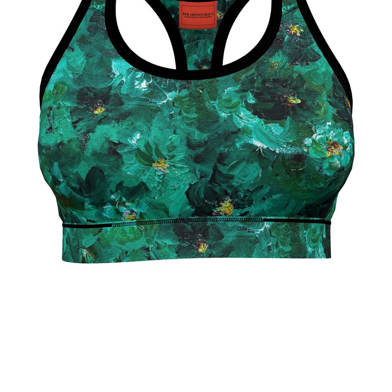 Green Flowers 001 - Artful Sports Bra (Studio Edition)