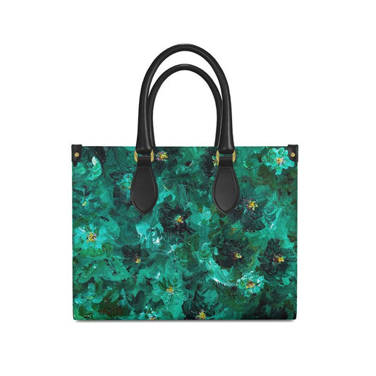 Green Flowers 001 - Medium Leather Book Tote | Kim Ahonoukoun