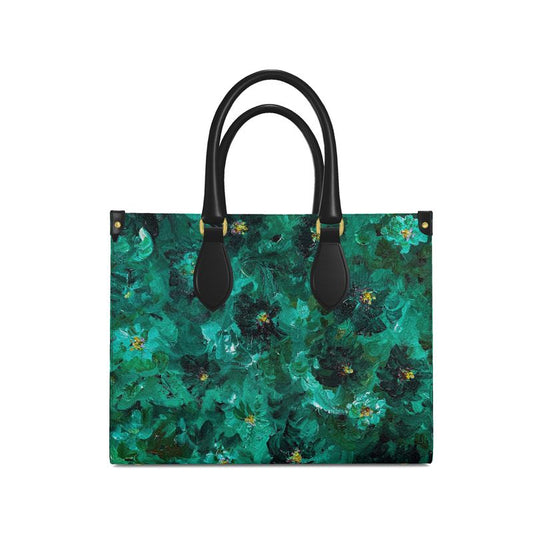 Green Flowers 001 - Medium Leather Book Tote | Kim Ahonoukoun