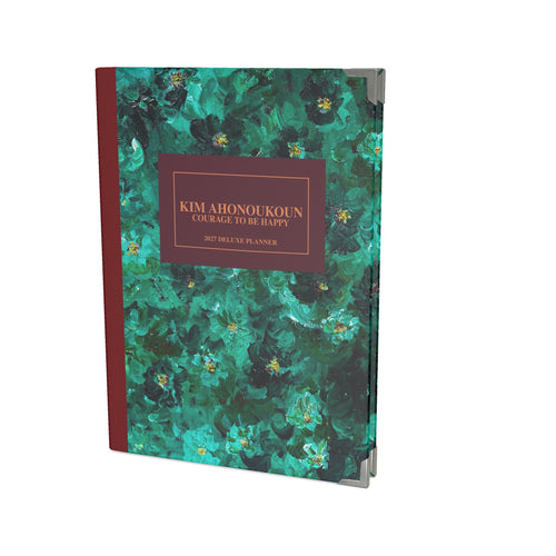 Green Flowers 001 — 2027 Deluxe Planner (Red wine Label)